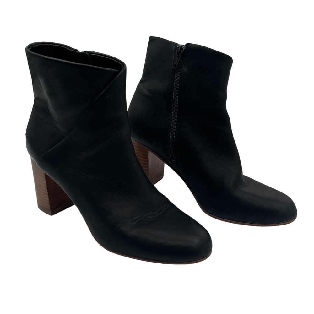 Soludos Black Leather Block Stacked Heel Ankle Boots Size 7.5 Women's